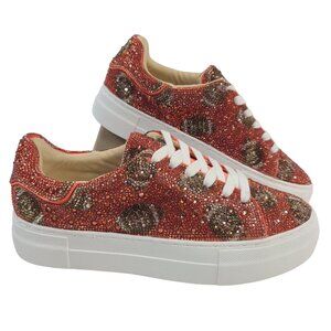 NEW Betsey Johnson SB-Sidny Orange Football Rhinestone Sneakers Womens Size 6.5